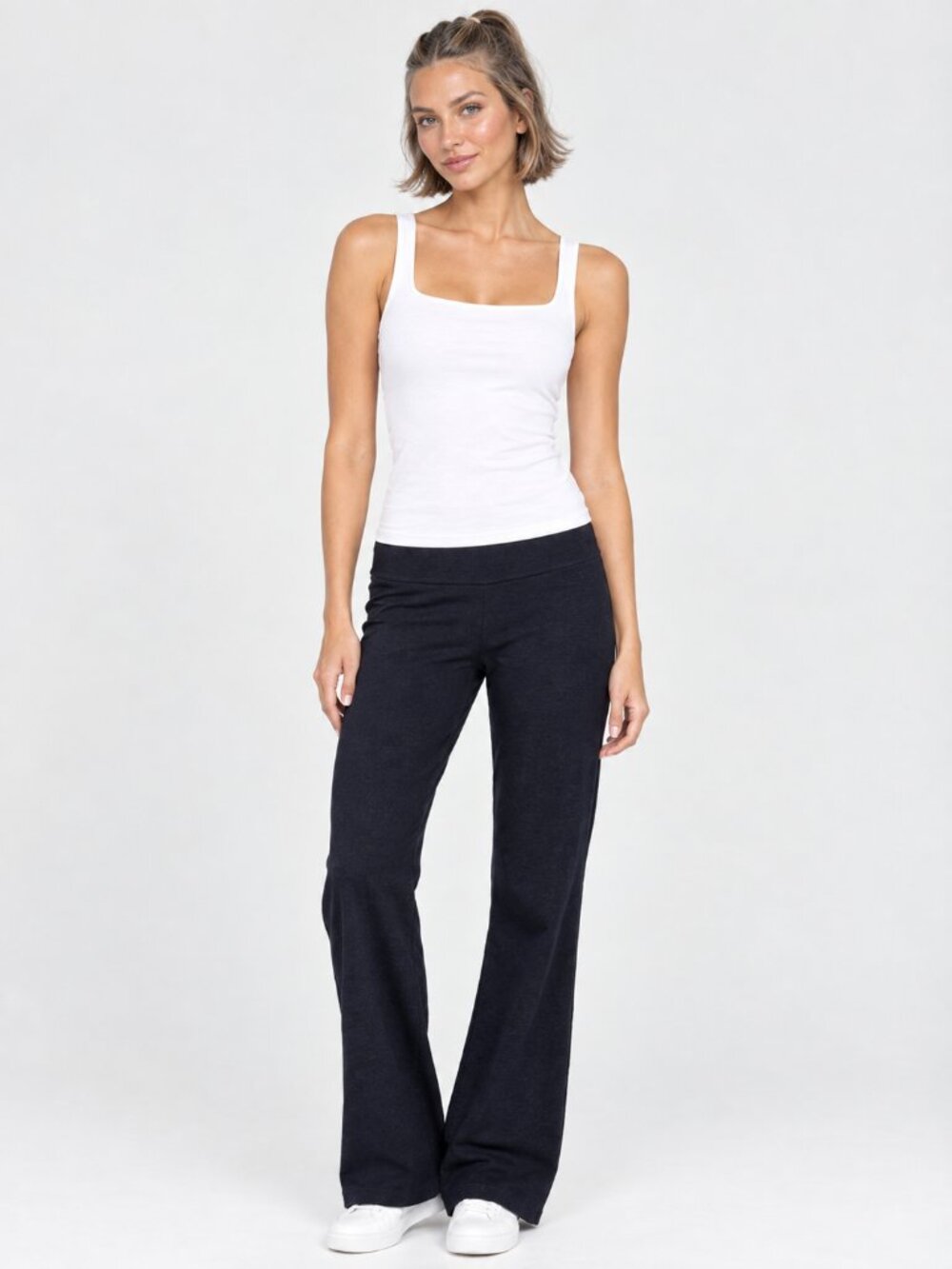 2/$30 Lands' End Wide-Leg Pullon Yoga Pant Mid Rise Black Medium #A4796